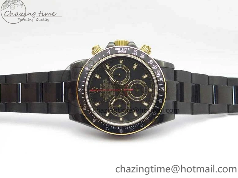 0415 Modern Daytona Kravitz YG DLC BP Maker Best Edition Black Dial On DLC Bracelet A4130 (Free Leather Strap) 3572